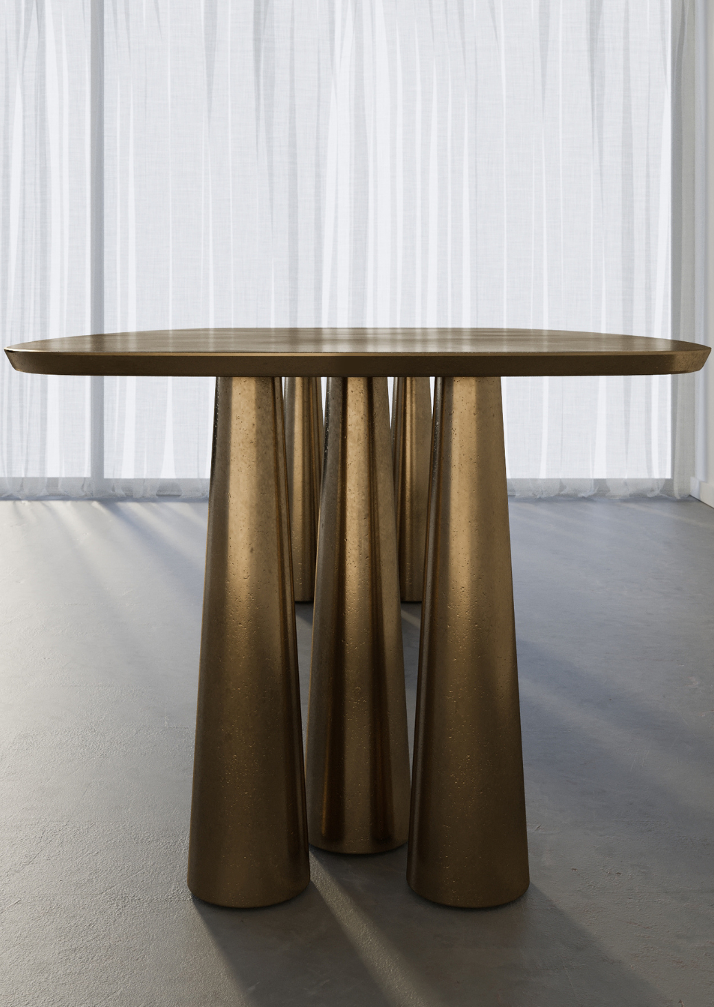 Bold Table limited edition mid-century inspired collectible dining table in brass

Bold Table six tapered legs close-up, handcrafted in Australia