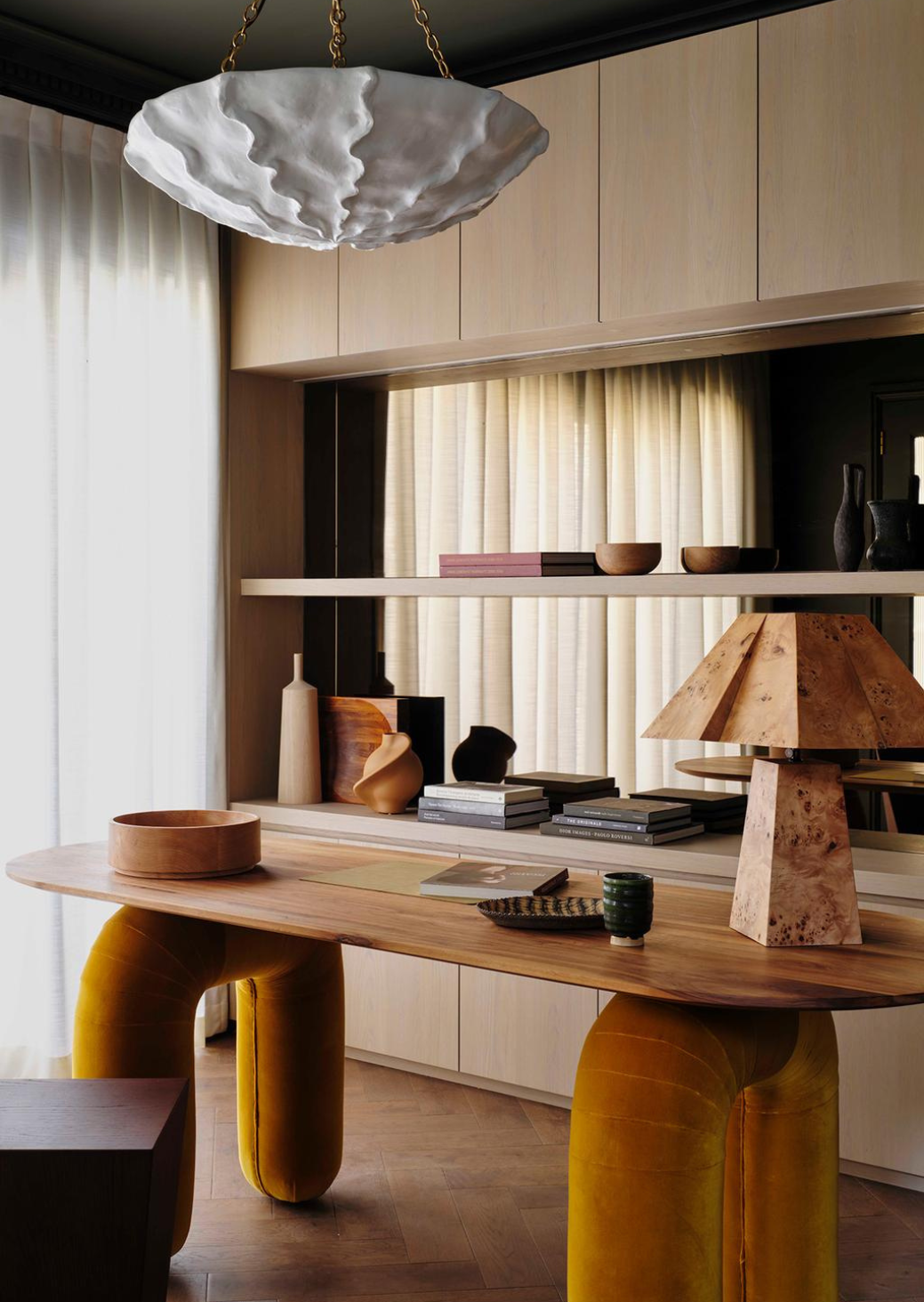 Lavinia Desk – limited-edition sculptural desk upholstered in Rubelli Velvet Ombra