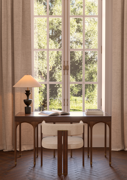 Rark Desk – limited edition sculptural desk in walnut with brass detailing