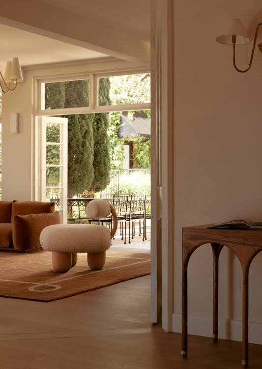 Sabai Console – handcrafted walnut console table with brass detailing