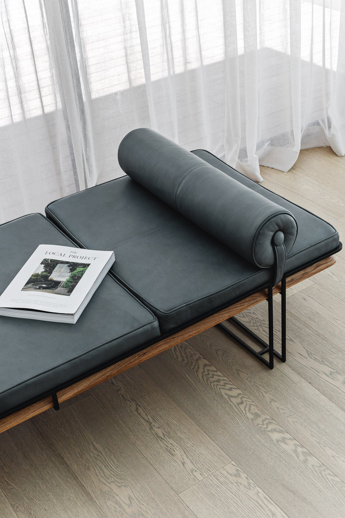 Coulee Daybed feature line detail between steel frame and stitching, handcrafted in NSW