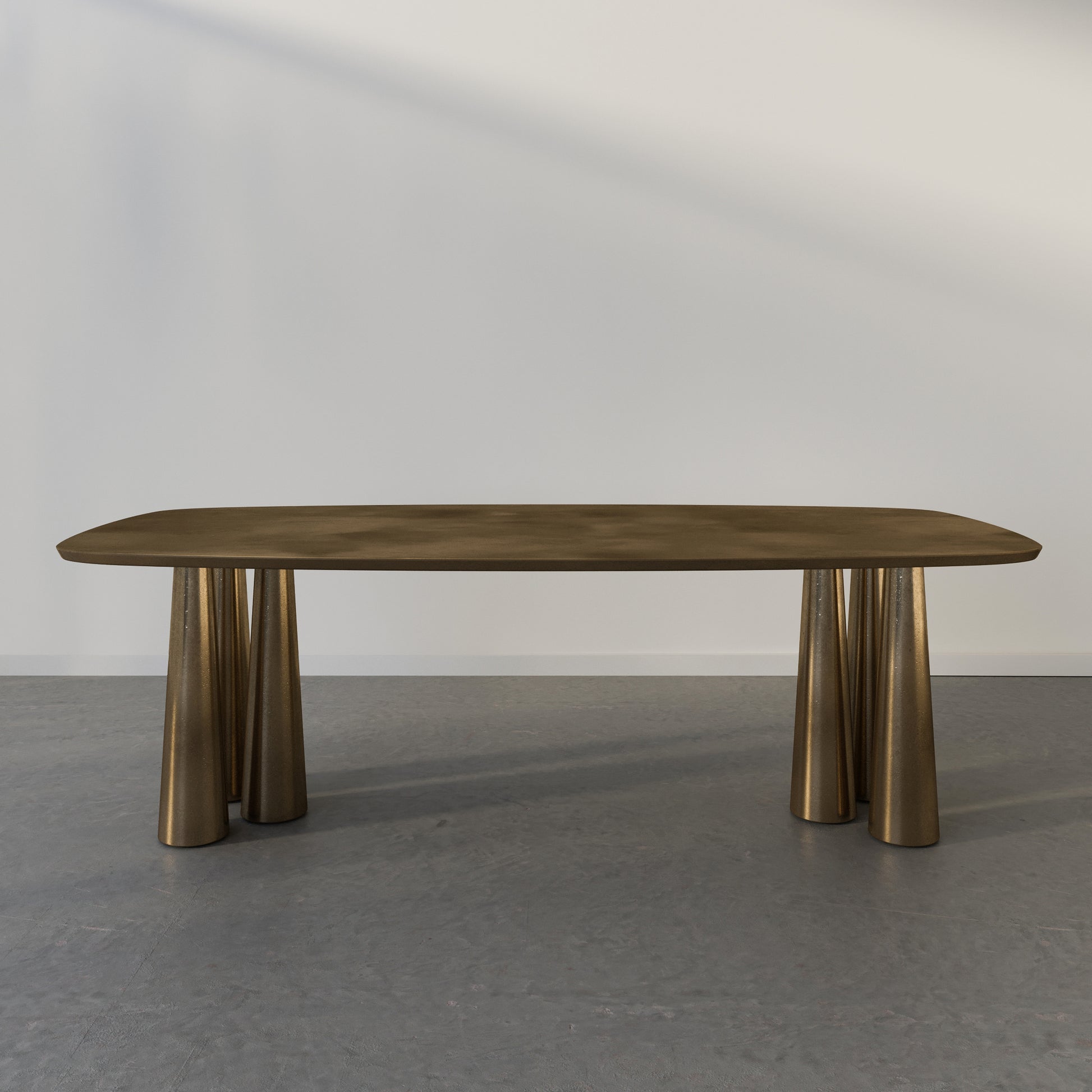 Bold Table limited edition mid-century inspired collectible dining table in brass

Bold Table six tapered legs close-up, handcrafted in Australia