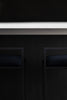 Kolsai Stool side view showing black fabric and black powder coat