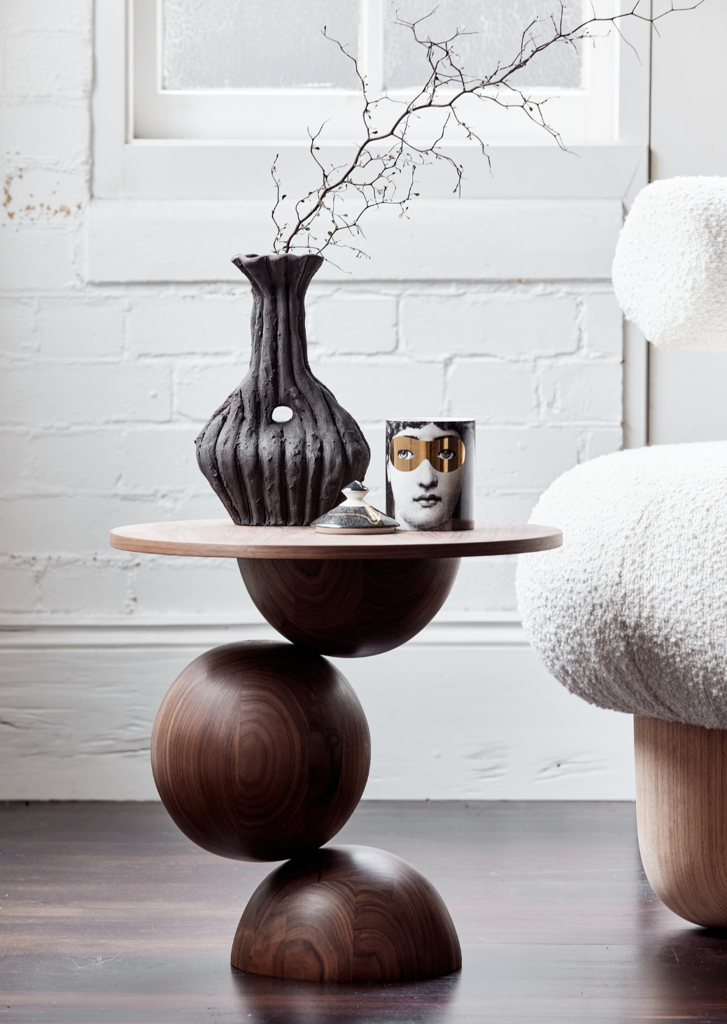 Pom Pom Side Table – limited-edition spherical side table in walnut