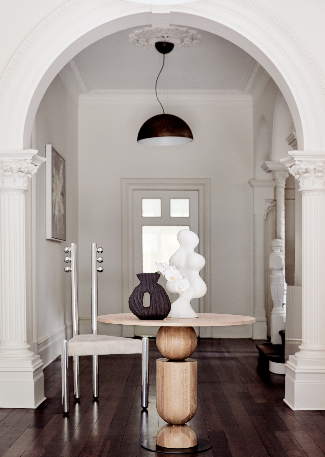 Sphere Console Table – limited-edition console table inspired by spherical architecture in American Oak