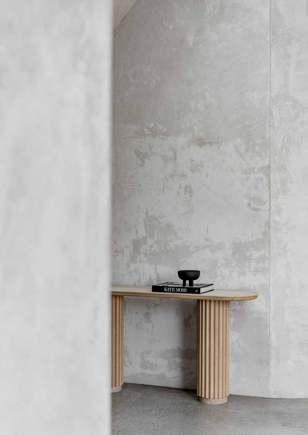 Underline Console – sculptural console table in American Oak with hollow timber bases