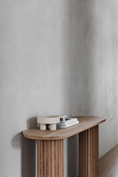 Underline Console – sculptural console table in American Oak with hollow timber bases