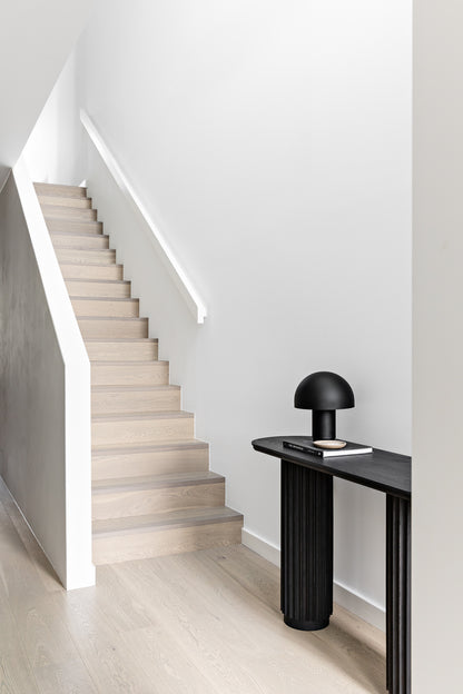 Underline Console close-up of layered edge detail in Black Oak, handcrafted in NSW